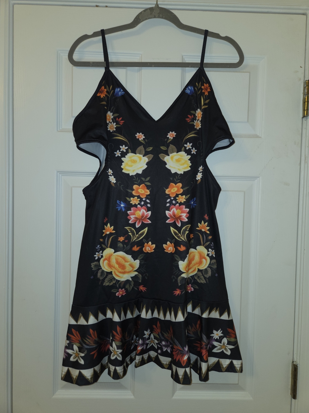 Black Floral V-Neck Spaghetti Strap Dress